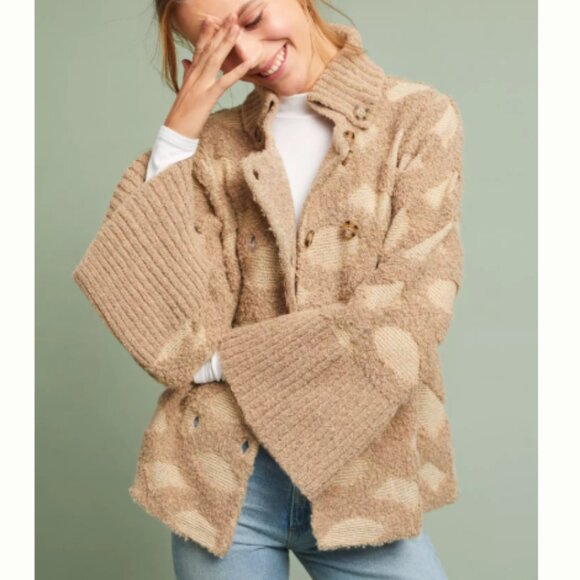 Anthropologie Sweaters - Rosie Neira Jacker Womens Small Beige Wool Cardigan Sweater Boho Artsy Eclectic